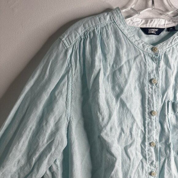 Lands End Shirt Dress Womens 1X Blue Linen Tunic Button Front Pockets Coastal - Picture 3 of 11